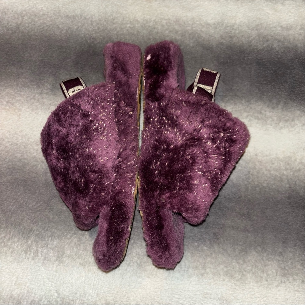 UGG Fluff Yeah Metallic Sparkle Slide Pinot Noir Purple Sheepskin Slippers Sz 11 - Picture 7 of 12